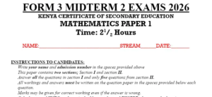 form 3 mathematics paper 1 and 2 exams